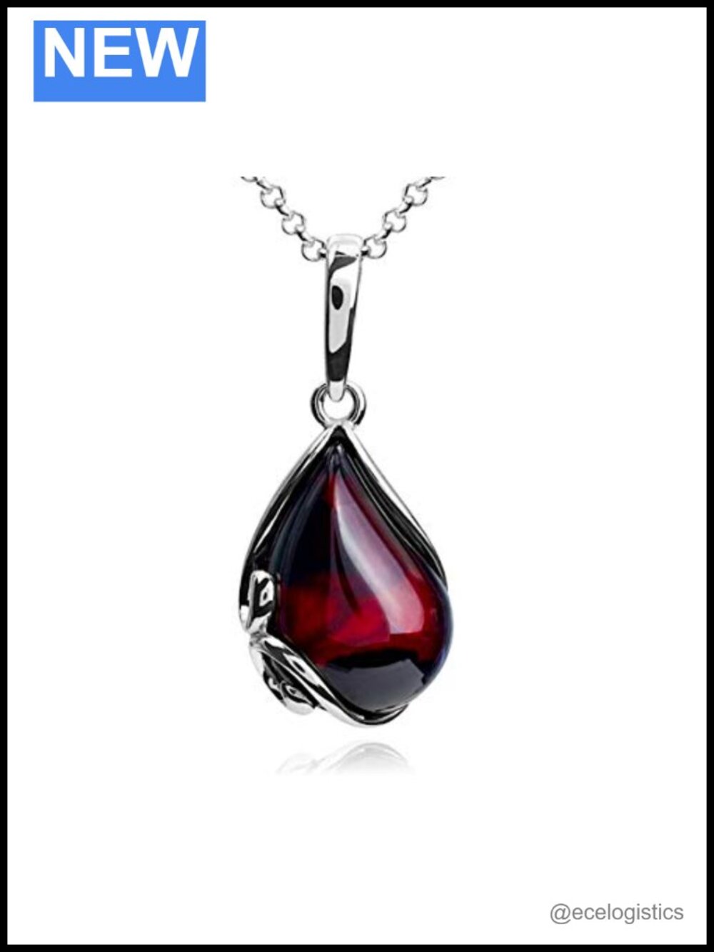 Ian and Valeri Co. Sterling Silver Amber Pendant Necklace 18in Rolo Chain
